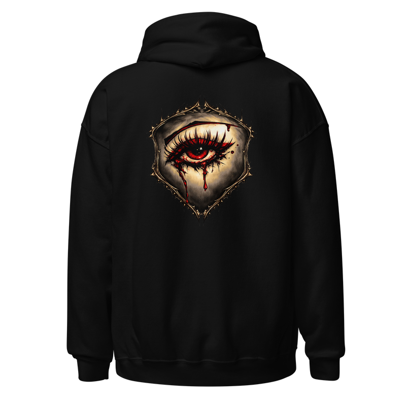 Bleeding Eye gothic black hoodie back close-up eye graphic - dark art alt streetwear