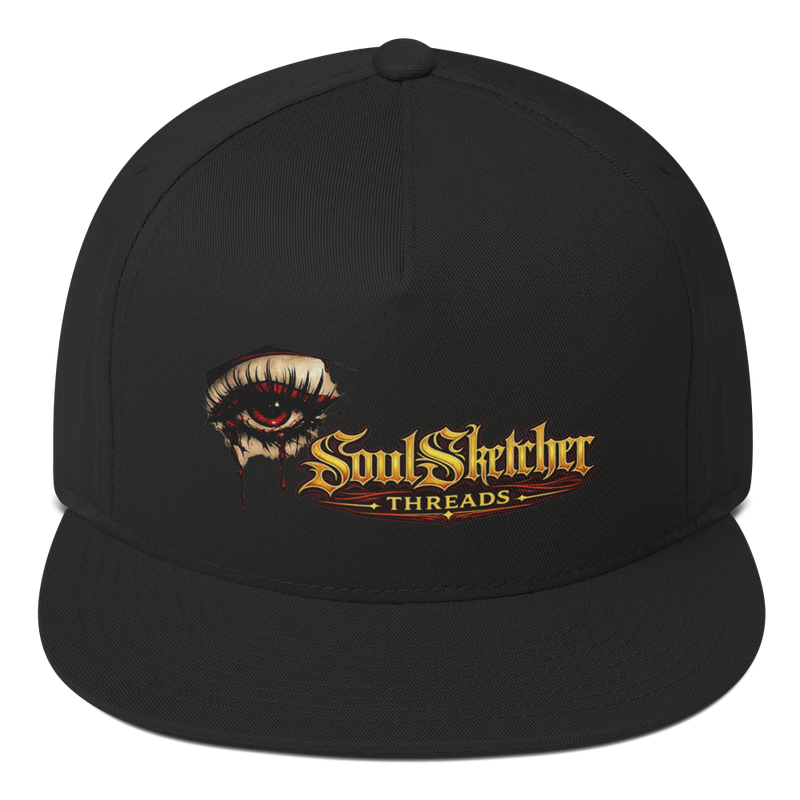 Bleeding Eye dark art flat bill snapback hat - blood tear eye design, black gothic streetwear cap 3-D mock-up front view