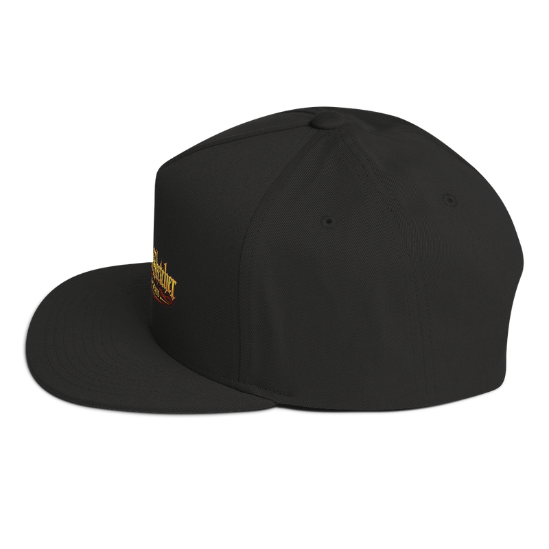 Bleeding Eye flat bill hat left side view - dark art blood tear artwork, alt gothic streetwear cap, 3D mock-up.