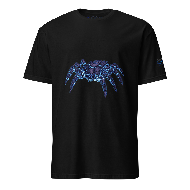MalWear Coder's Spider mascot tee black front - cyber goth hacker streetwear t-shirt 3D mock-up