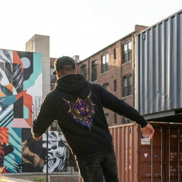 The Slick Programmer Hacktivist hoodie black on model back urban street - cyber dark alt streetwear