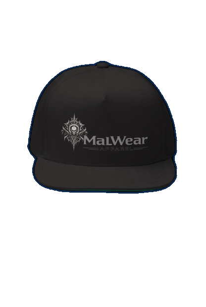 MalWear Apparel flat bill cap animated view - dripping web skull dark art, hacker streetwear hat
