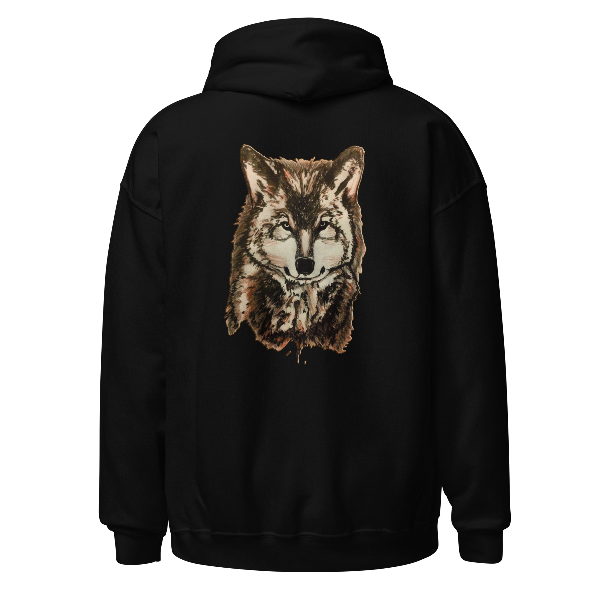 Wolf & Husky dark art hoodie by SoulSketcher Threads - unisex black gothic? alternative streetwear hoodie, back body fill mockup view