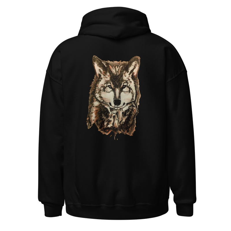 Wolf & Husky dark art hoodie by SoulSketcher Threads - unisex black gothic? alternative streetwear hoodie, back body fill mockup view