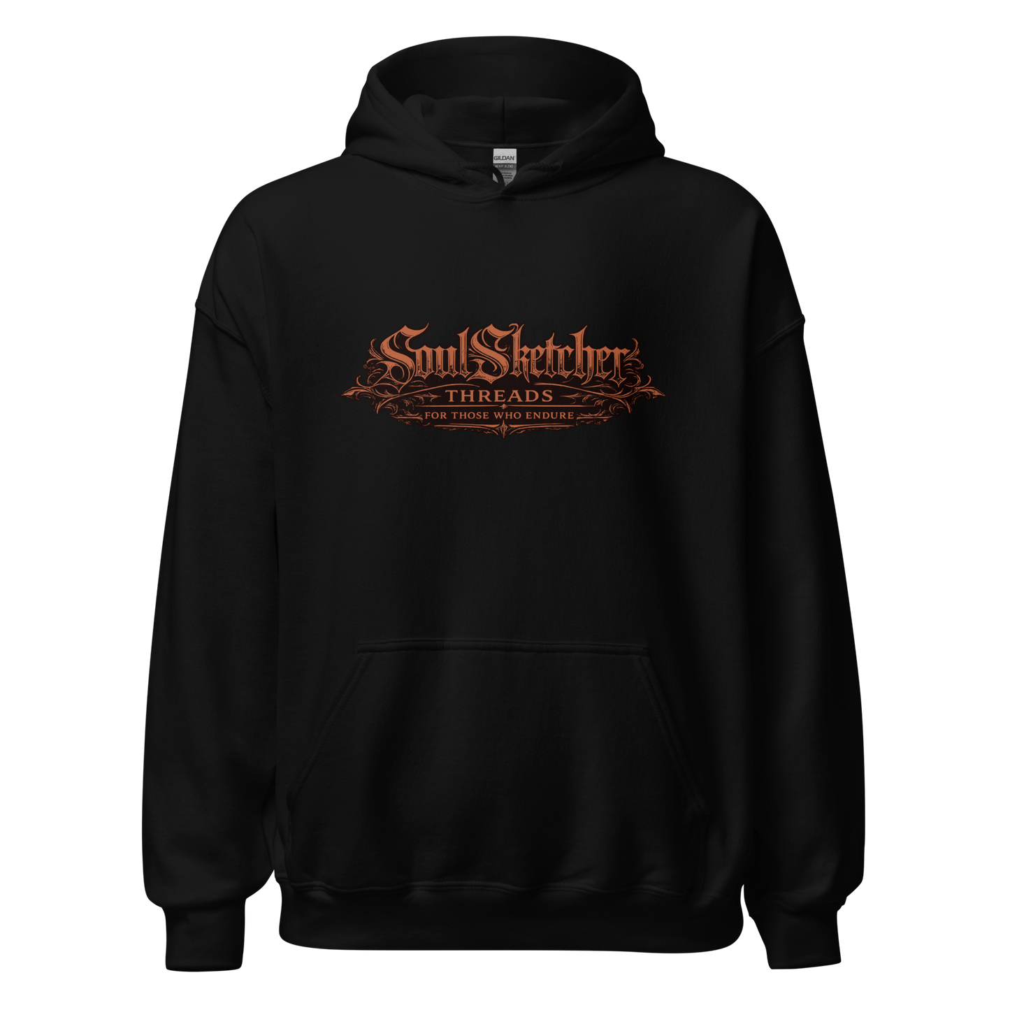 Wolf & Husky dark art hoodie by SoulSketcher Threads - unisex black gothic streetwear hoodie, front body fill mockup view