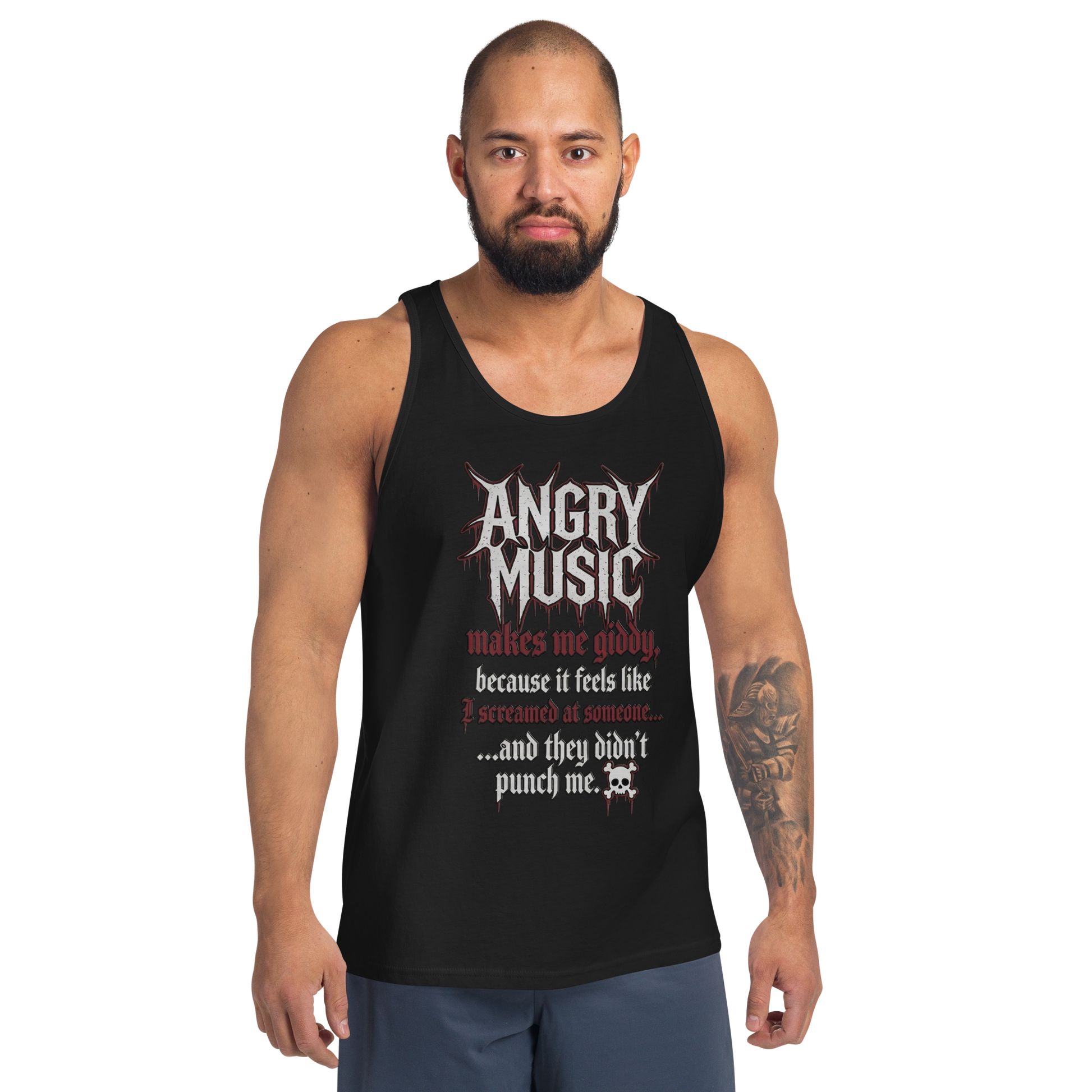 Angry Music Makes Me Giddy quotable men's black tank top - SoulSketcher Threads gothic metal streetwear