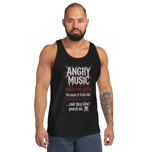 Angry Music Makes Me Giddy quotable men's black tank top - SoulSketcher Threads gothic metal streetwear