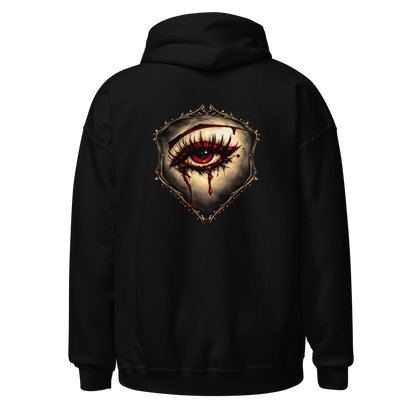 Bleeding Eye gothic black hoodie back close-up eye graphic - dark art alt streetwear