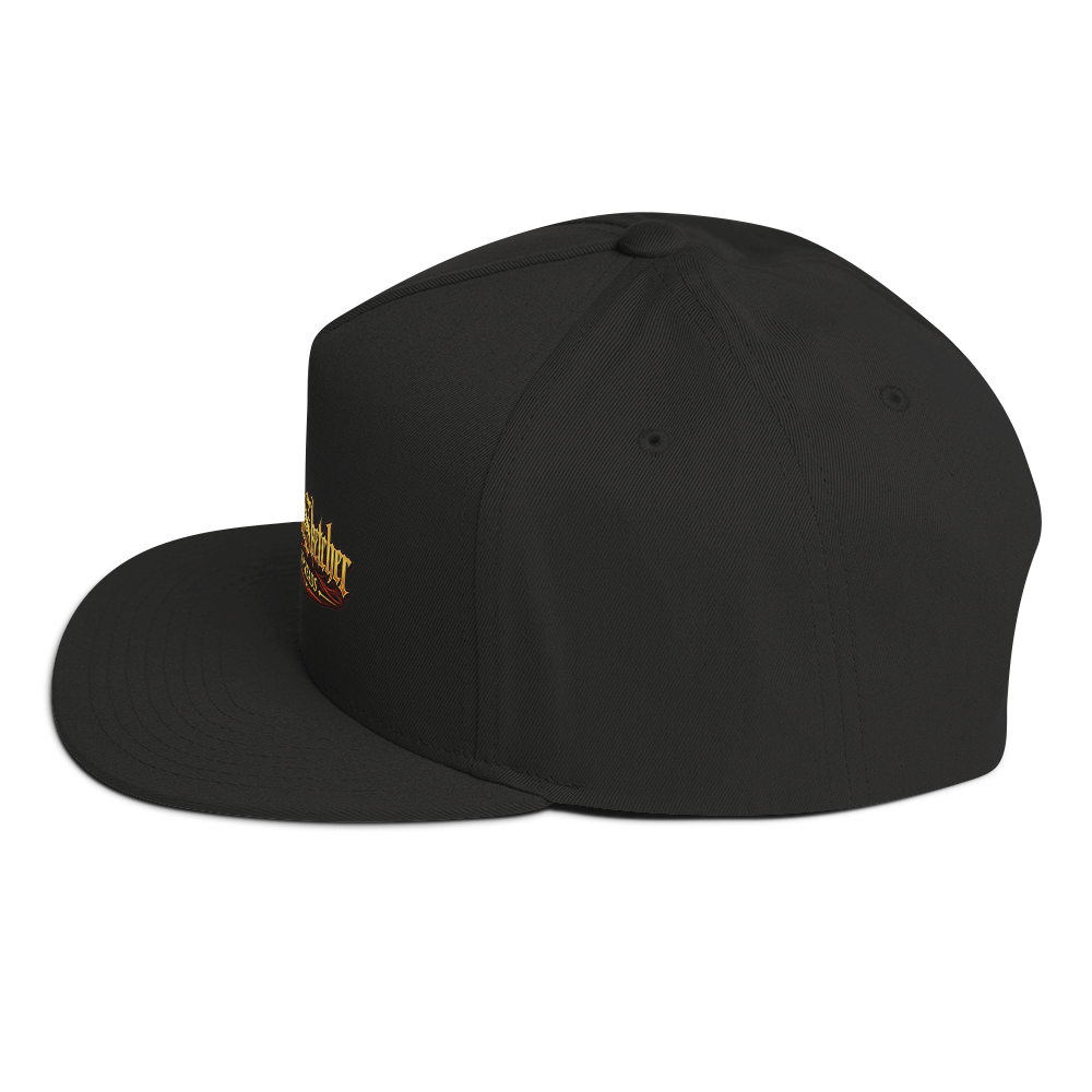 Bleeding Eye flat bill hat left side view - dark art blood tear artwork, alt gothic streetwear cap, 3D mock-up.