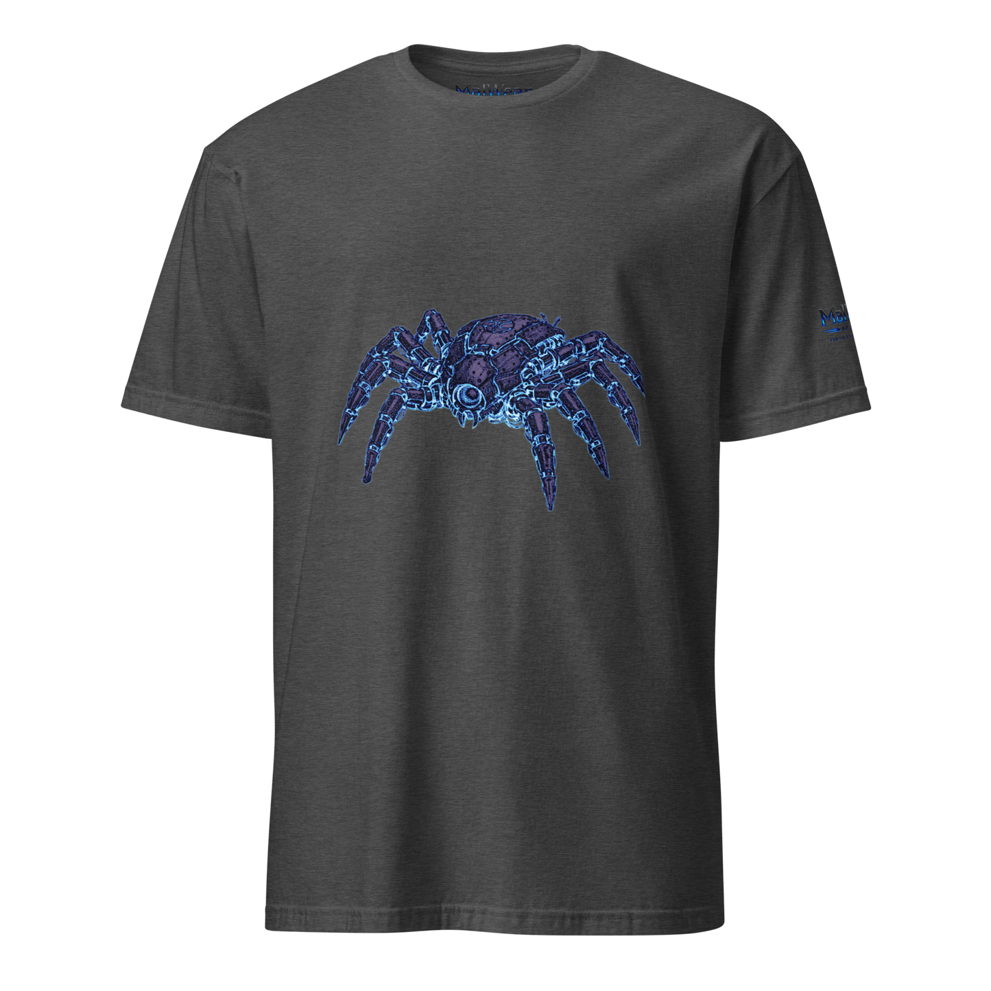 MalWear Coder's Spider mascot tee dark heather grey front - alt tech gamer streetwear tee 3D mock-up