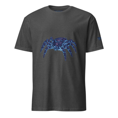 MalWear Coder's Spider mascot tee dark heather grey front - alt tech gamer streetwear tee 3D mock-up