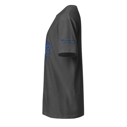 MalWear Coder's Spider mascot tee dark heather grey left side - alt tech gamer streetwear tee 3D mock-up