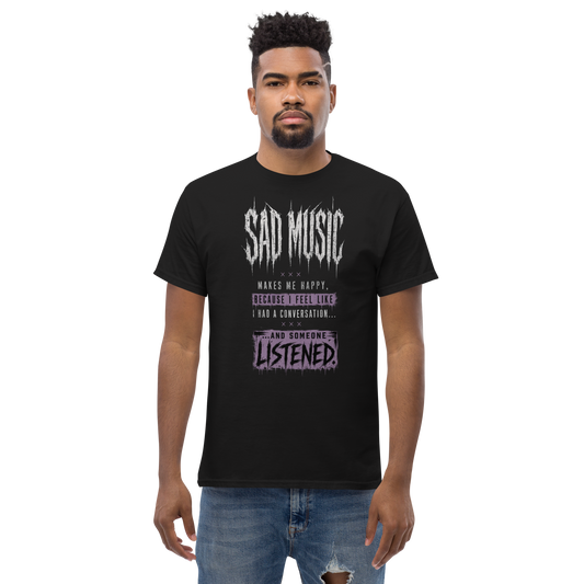Sad Music Makes Me Happy quote tee black front on model - emo alt gothic streetwear shirt